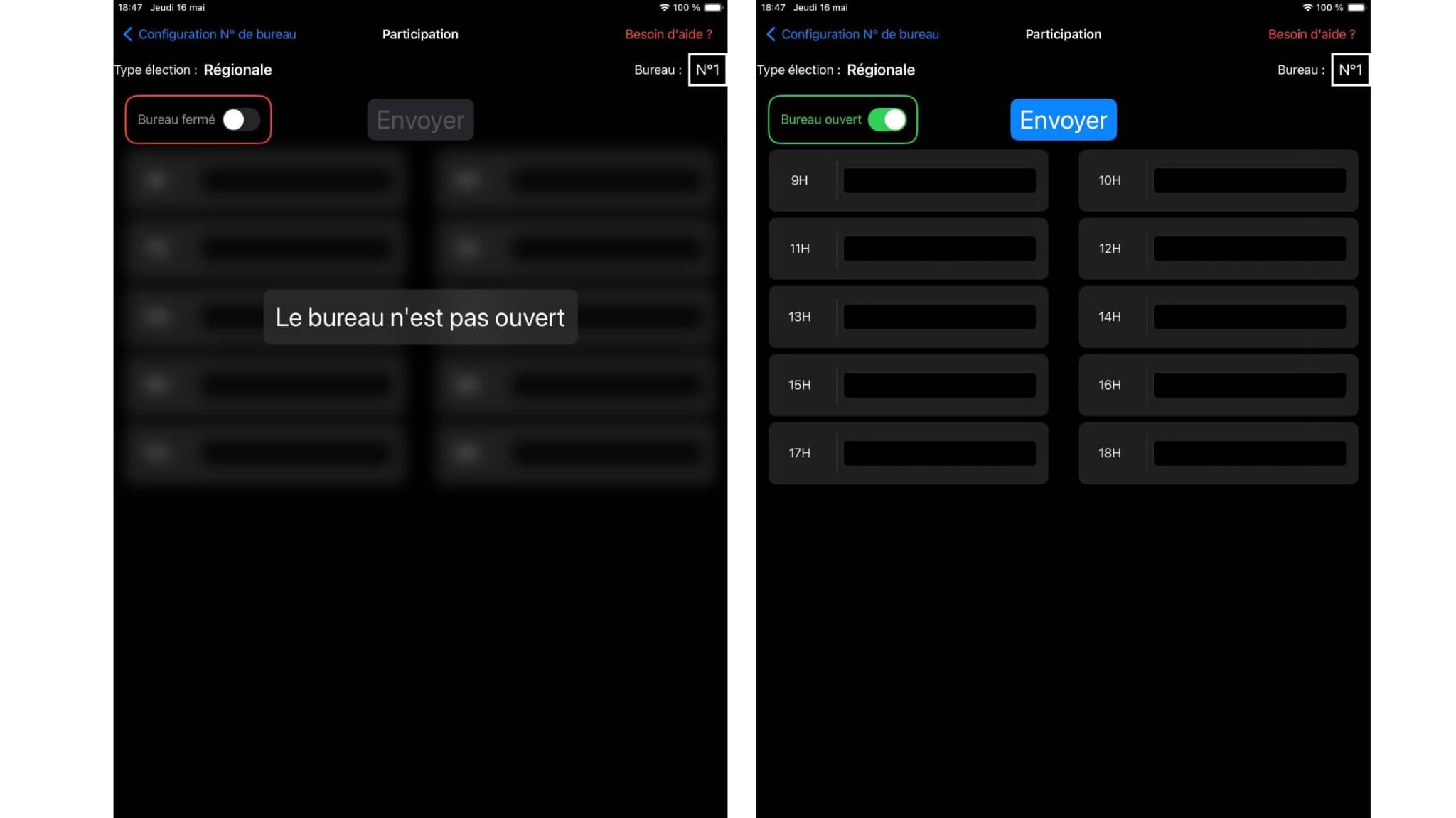 Les agents des bureaux n'ont plus qu'à activer l'application dès que le bureau de vote est ouvert, puis à y reporter la participation dans l'iPad.
