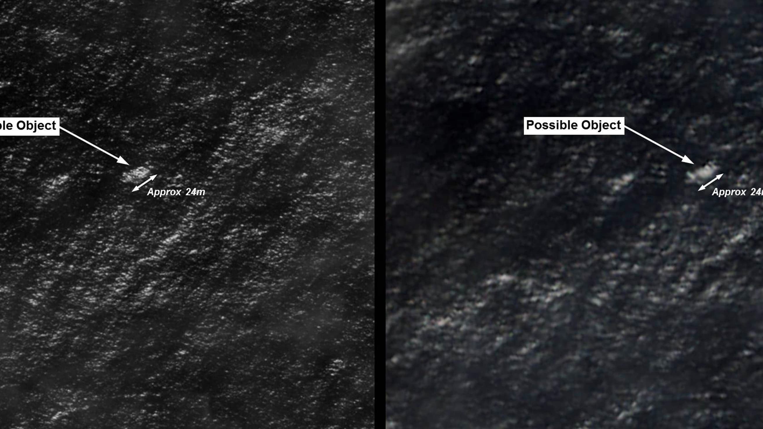 Des images satellites fournies par l'Australie, le 20 mars, montre des objets flottants dans l'océan Indien.