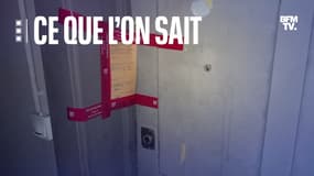 Un scellé condamne la porte d'un appartement situé au 5 quai Perrache à Lyon, là où le corps d’un homme de 54 ans a été retrouvé, mutilé, dimanche matin. 