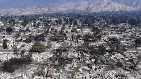 Vue aérienne des maisons qui ont brûlé lors de l'incendie d'Eaton le 19 janvier 2025 à Altadena, en Californie. Plusieurs incendies de forêt alimentés par les vents intenses de Santa Ana ont ravagé le comté de Los Angeles, faisant au moins 27 morts et plus de 180 000 personnes ayant reçu l'ordre d'évacuer. (Photo d'illustration)