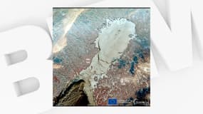 La baie de Botnie est entièrement gelée en raison du froid, en mer Baltique, entre la Suède et la Finlande, selon une image satellite partagée par l'Observatoire Copernicus