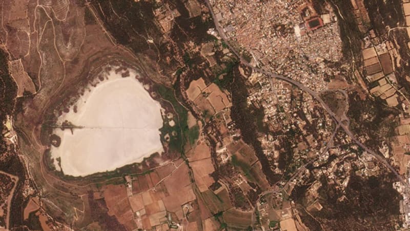 Image satellite de l'étang du Pourra, le 5 juillet 2022.
