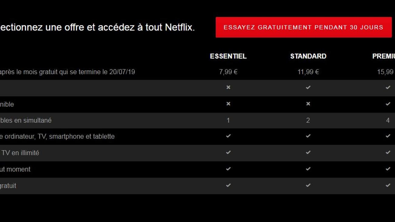 L'offre Essentiel de Netflix reste à 7,99 euros. L'offre Essentiel de Netflix reste à 7,99 euros.
