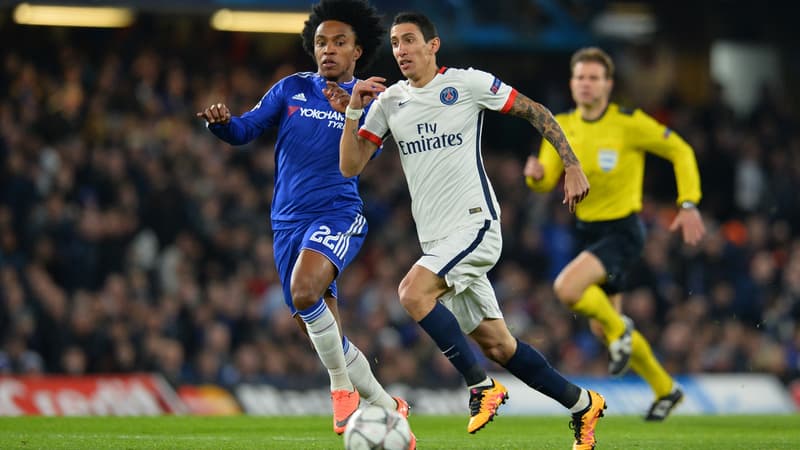 Willian face à Angel Di Maria, en mars 2016