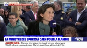 "Je suis très heureuse d'être au côté des Normands": les mots d'Oudéa-Castera à l'arrivée de la flamme à Caen