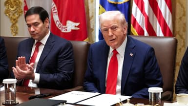 Le secrétaire d'État américain Marco Rubio et le président Donald Trump à la Maison Blanche, le 9 octobre 2025.