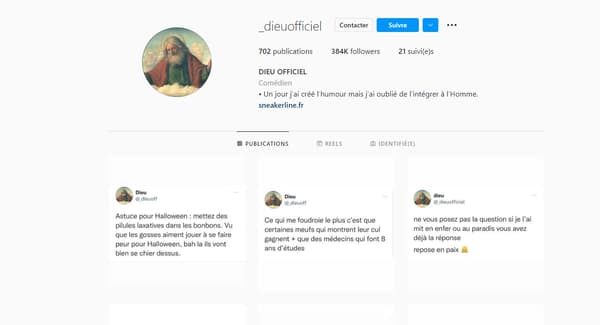 Le compte Instagram @_dieuofficiel qui fait la promotion de sneakerline.fr dans sa bio