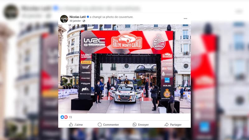Capture d'écran d'une publication Facebook du pilote de rallye Nicolas Latil
