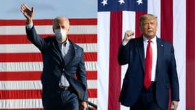 Joe Biden (G) et Donald Trump (D) lors de meetings de campagne en octobre 2020
