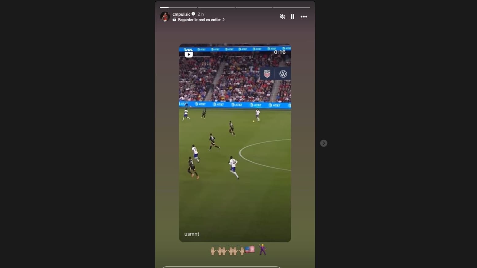 Le message de Christian Pulisic sur Instagram après sa "danse Trump" pour célébrer son but face à la Jamaïque (4-2), le 18 novembre 2024 Le message de Christian Pulisic sur Instagram après sa "danse Trump" pour célébrer son but face à la Jamaïque (4-2), le 18 novembre 2024