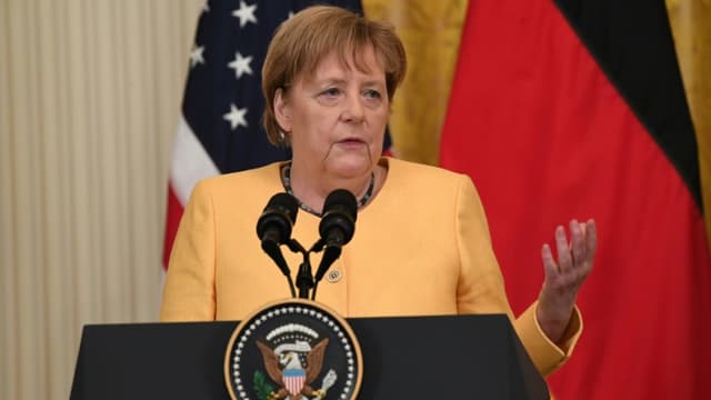 La chancelière allemande Angela Merkel lors d'un point presse avec le président américain Joe Biden à Washington le 15 juillet 2021 (photo d'illustration)