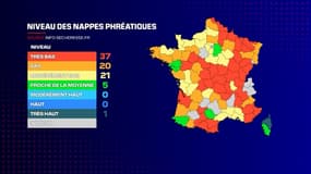 Le niveau des nappes phréatiques en France, en mars 2023.
