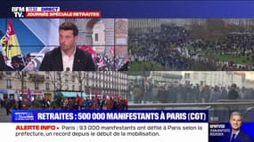 Réforme des retraites: 500.000 manifestants à Paris selon la CGT, 93.000 selon la préfecture de police