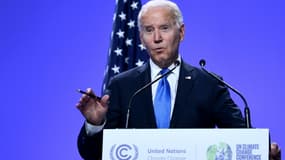 Le président américain Joe Biden lors d'une conférence de presse à la COP26, le 2 novembre 2021 à Glasgow, en Ecosse