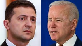US President Joe Biden (R) spoke with Ukrainian President Volodymyr Zelensky (L) amid fears of a Russian invasion of Ukraine 