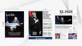 De nombreux titres de presse internationale affichent Marine Le Pen en Une, au lendemain du premier tour des élections législatives françaises, le 1er juillet 2024.