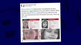 Les deux mineurs sont en fugue depuis le 1er juin à 18h, selon l'appel à témoins lancé par la police.