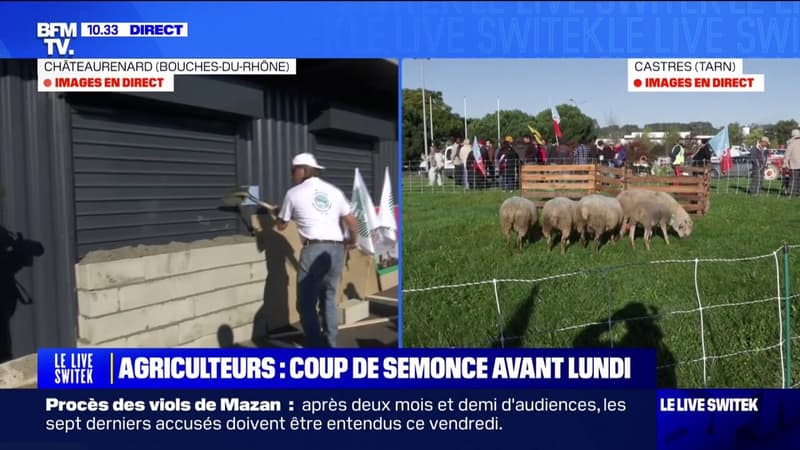 Agriculteurs en colère: le centre des impôts de Châteaurenard (Bouches-du-Rhône) muré en signe de protestation