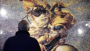 Une reproduction en Lego du tableau "Bonaparte franchissant le Grand-Saint-Bernard" de Jacques-Louis David, le 29 mai 2015 à Waterloo