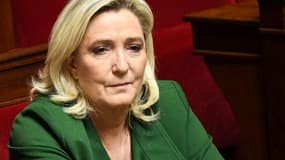 La présidente du groupe Rassemblement national Marine Le Pen à l'Assemblée, le 2 mai 2023