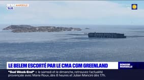 Flamme olympique à Marseille: le Bélem escorté par le porte-conteneur CMA CGM Greenland