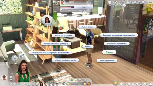 Les interactions entre Sims peuvent être de différentes natures : Amour, Malice ou Méchant.