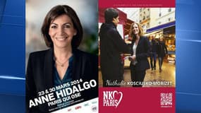 Les affiches de campagne d'Anne Hidalgo et de Nathalie Kosciusko-Morizet, candidates du PS et de l'UMP à Paris.