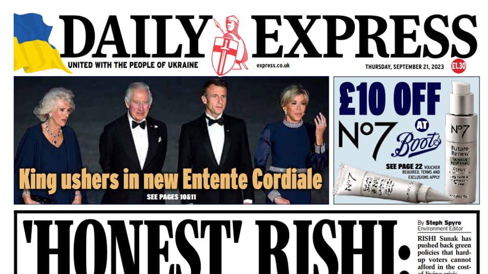 La une du Daily Express du jeudi 21 septembre 2023