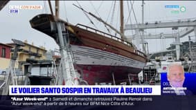 Avec l'hiver, le voilier Santo sospir est en travaux à Beaulieu-sur-Mer