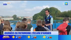 Journées du patrimoine: des écoliers visitent l'écluse d'Arques