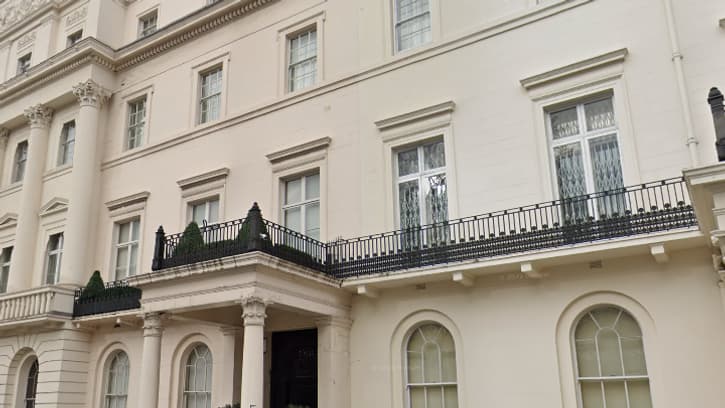 Vue de l'hôtel particulier lié à un oligarque russe à Londres situé au 5 Belgrave square. Vue de l'hôtel particulier lié à un oligarque russe à Londres situé au 5 Belgrave square.