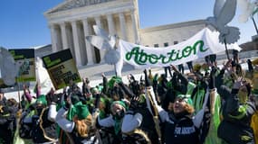 Des défenseurs du droit à l'avortement devant la Cour suprême des Etats-Unis le 22 janvier 2022 à Washington