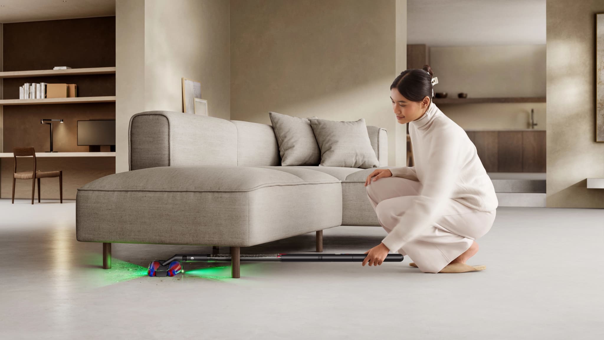 Le Dyson Pencilvac peut se poser à plat. Le Dyson Pencilvac peut se poser à plat.