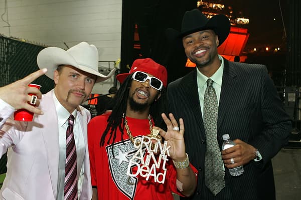 John Rich (à gauche), le rappeur Lil' Jon (au centre) and Cowboy Troy (à droite) le 15 mai 2007 à Las Vegas.