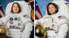 A gauche, Christina Koch, à droite Jessica Meir, premières femmes astronautes à effectuer une sortie 100% féminine dans l'espace ce vendredi 18 octobre 2019. 