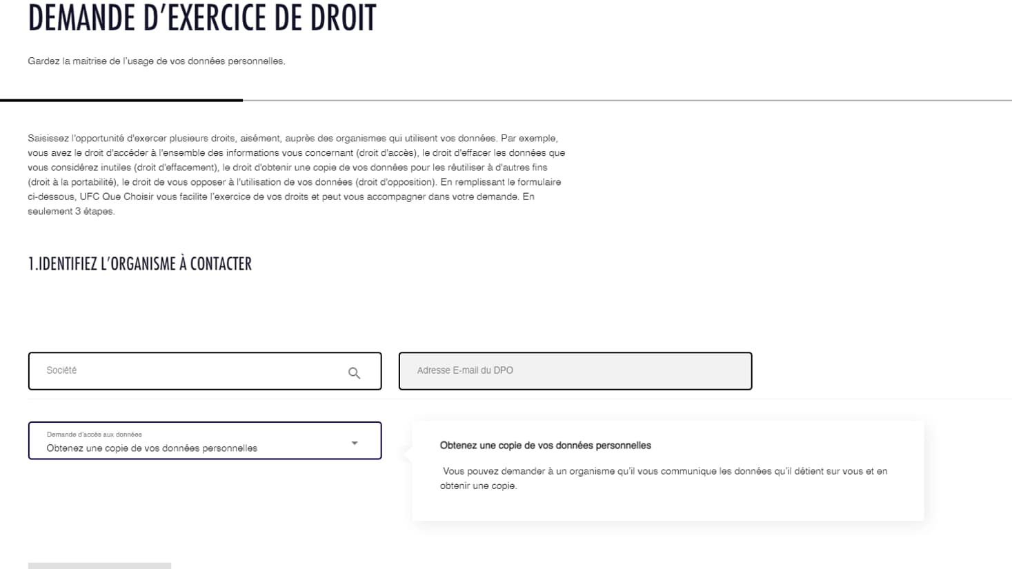 L'onglet Exercez vos droits permet de demander à une plateforme ou un site de supprimer les données vous concernant L'onglet Exercez vos droits permet de demander à une plateforme ou un site de supprimer les données vous concernant