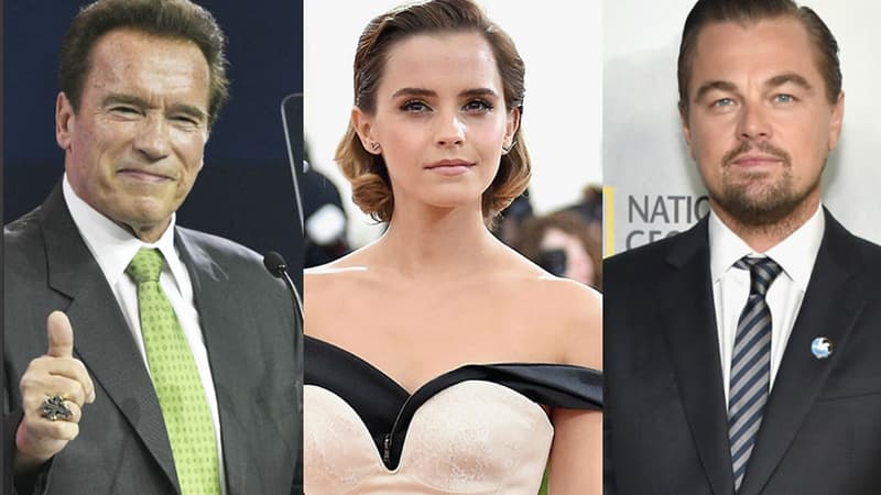 Arnold Schwarzenegger, Emma Watson et Leonardo Di Caprio.
