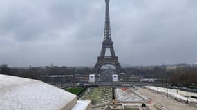 De la neige au Trocadéro à Paris, le 8 janvier 2024. 