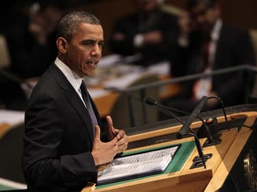 Barack Obama a profité, mardi, de son passage à la tribune des Nations unies pour reprendre la main sur le terrain de la politique étrangère face à son rival républicain Mitt Romney dans la course à la présidentielle du 6 novembre. /Photo prise le 25 sept