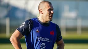 Gabin Villière pendant un entraînement du XV de France, janvier 2023