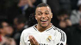 La joie de l'attaquant du Real Madrid Kylian Mbappé face à Las Palmas le 19 janvier 2025