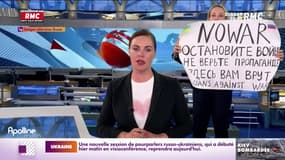 Derrière la présentatrice du JT russe, Marina Ovsyannikova brandit une pancarte "No war". 