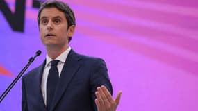 Le patron de Renaissance Gabriel Attal le 6 avril 2025 à la cité des sciences à Saint-Denis le 6 avril 2025 