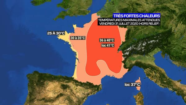 Les températures maximales attendues en France ce vendredi. Les températures maximales attendues en France ce vendredi.