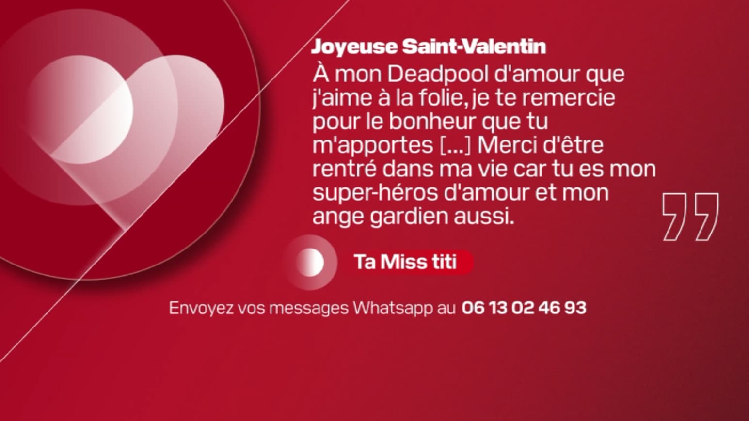 Message de Saint-Valentin, BFM Paris Ile-de-France.