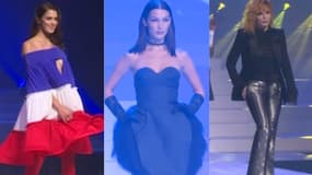 Iris Mittenaere, Bella Hadid et Mylène Farmer lors du dernier défilé Jean Paul Gaultier