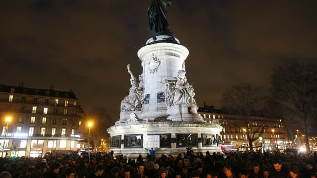 La place de la République, au lendemain des attentats de Charlie Hebdo, le 8 janvier 2015. 