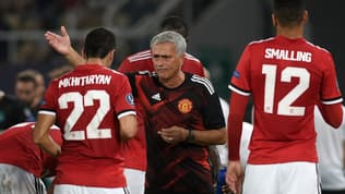 Henrikh Mkhitaryan et José Mourinho lors du match UEFA Super Cup match entre le Real Madrid et Manchester United le 8 août 2017