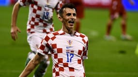 Ante Budimir célèbre le but de la qualification de la Croatie pour l'Euro 2024, le 21 novembre 2023