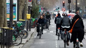La piste cyclable du boulevard Sébastopol, le 23 février 2023 à Paris